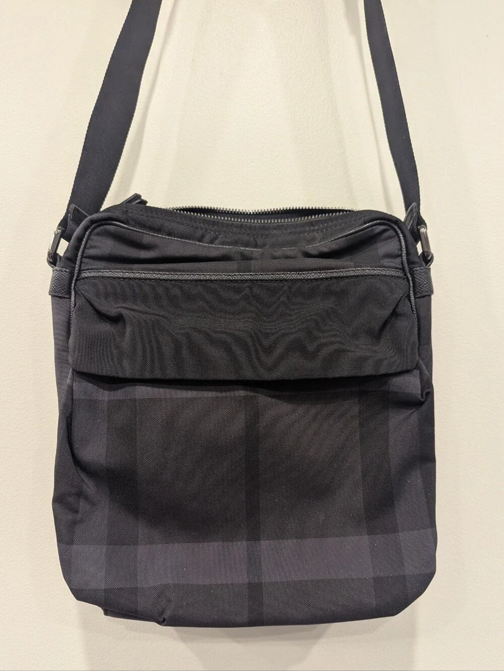 Burberry Black Smoke Check Nylon Crossbody Small Messenger Bag